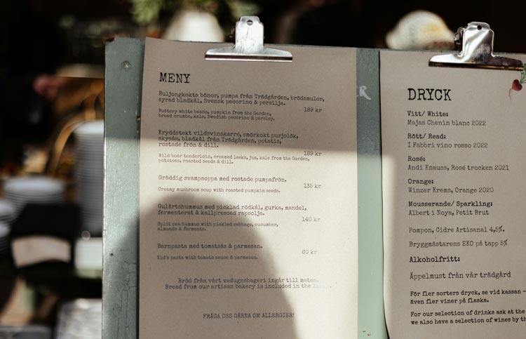 Europe restaurant menu